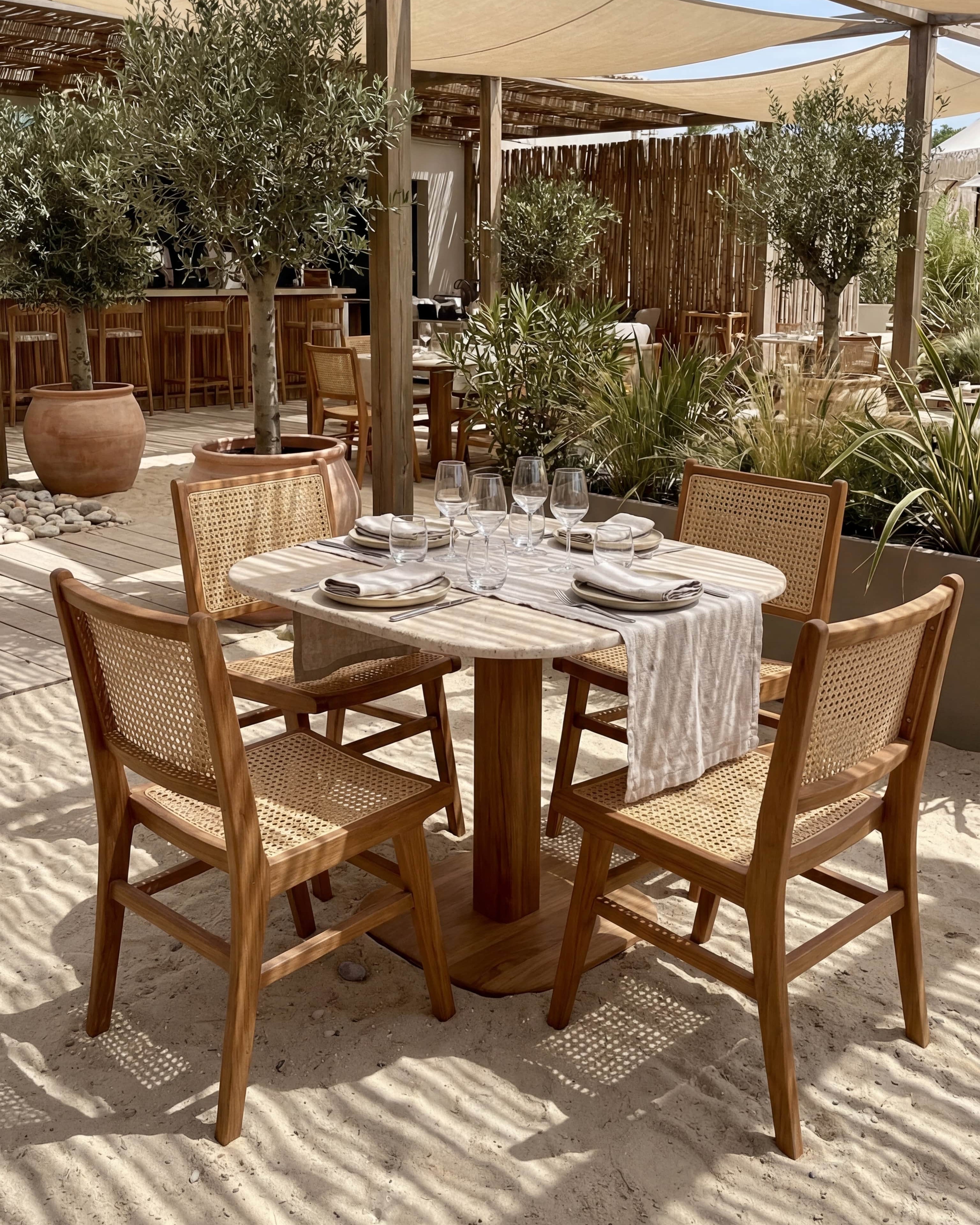 Stone & Teak Pedestal Side Table | Uma Furniture