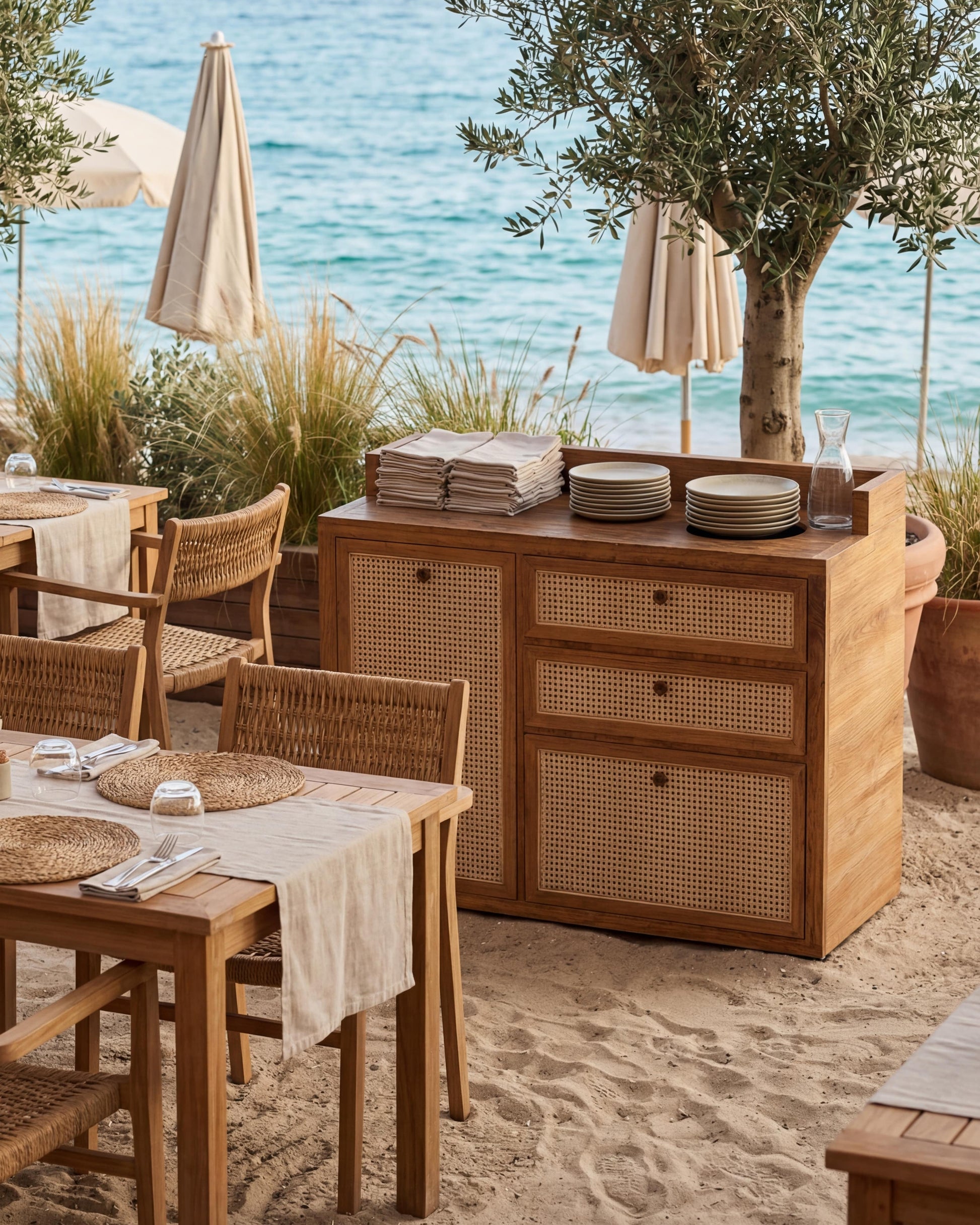 Teak & Cane Bar Cabinet | Uma Furniture
