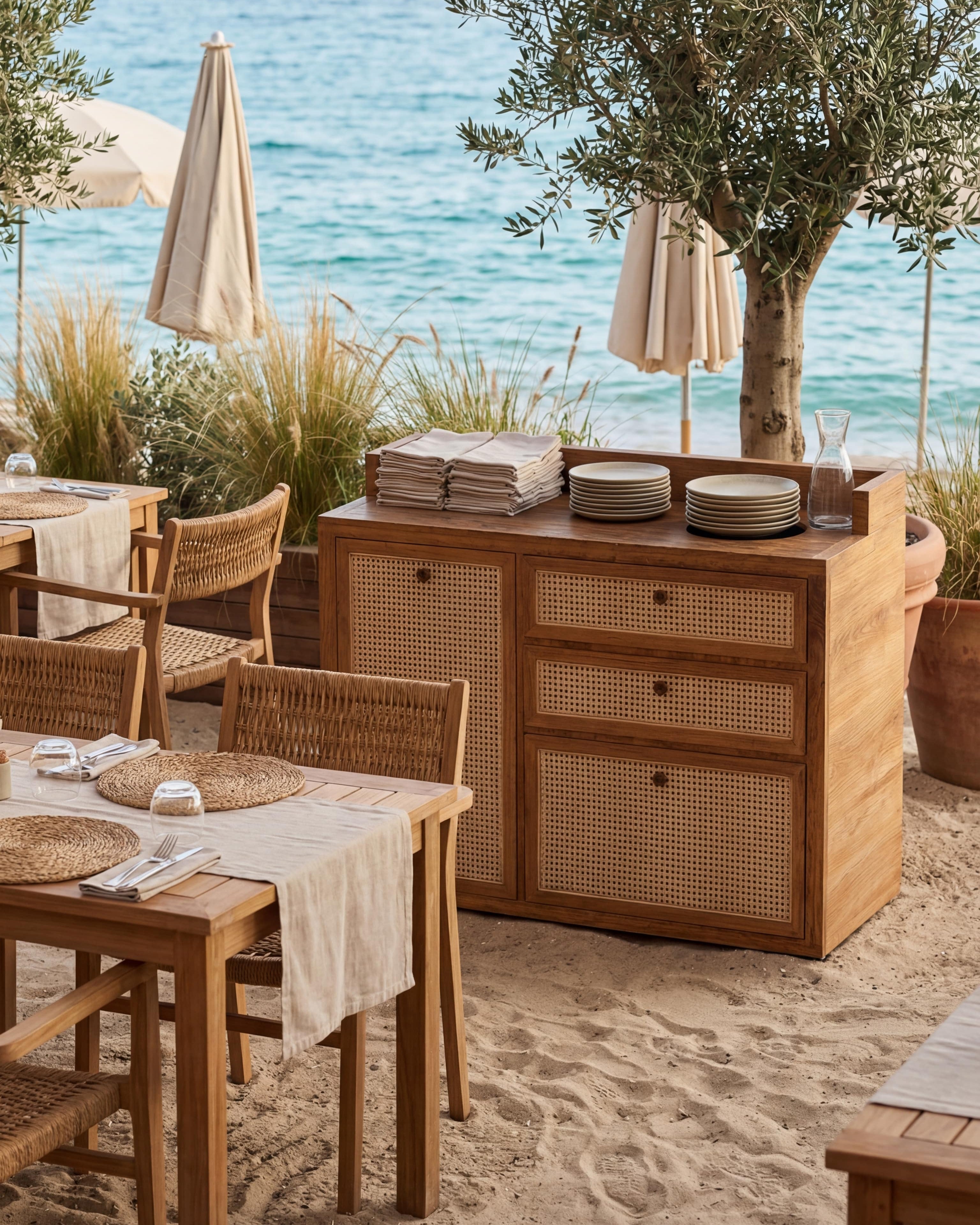 Teak & Cane Bar Cabinet | Uma Furniture