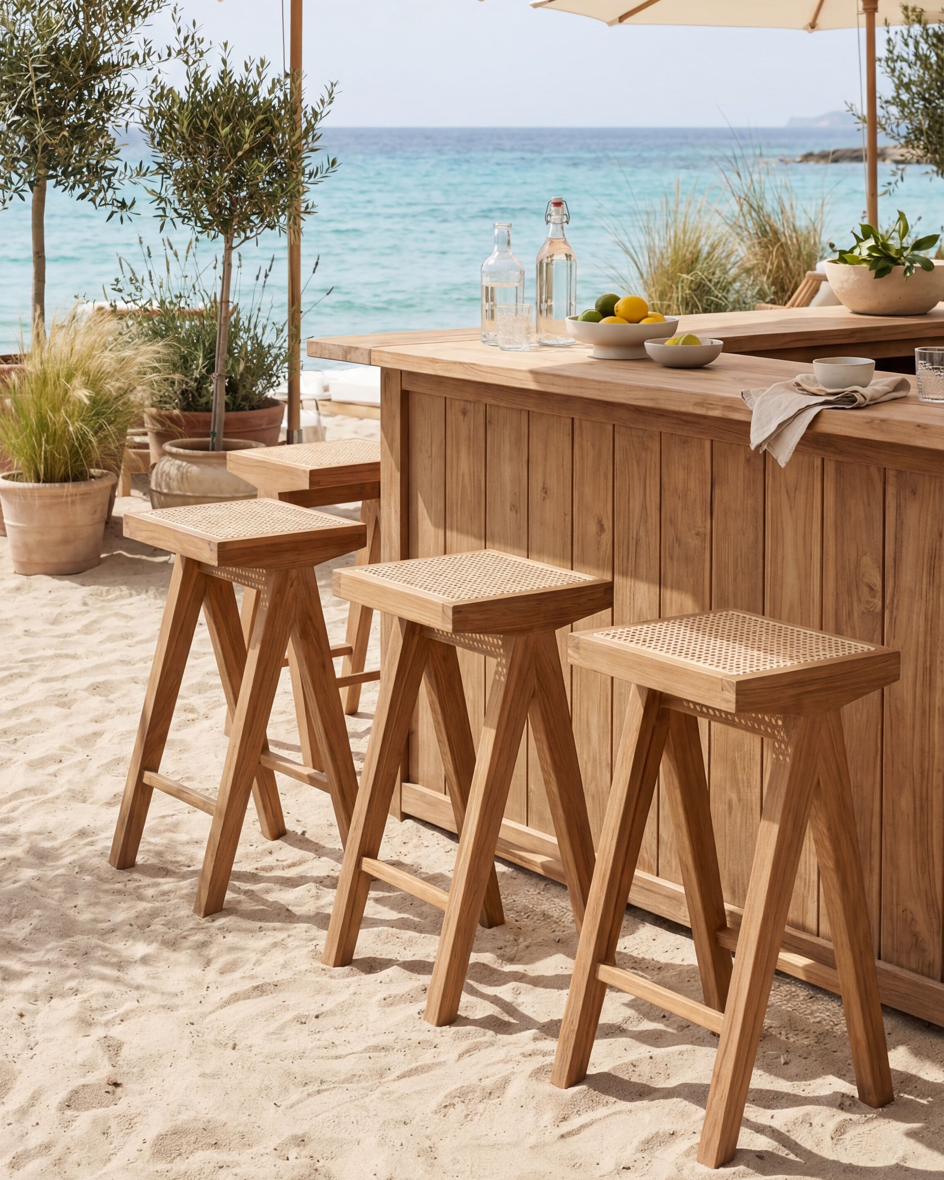 Teak & Cane Bar Stool | Uma Furniture