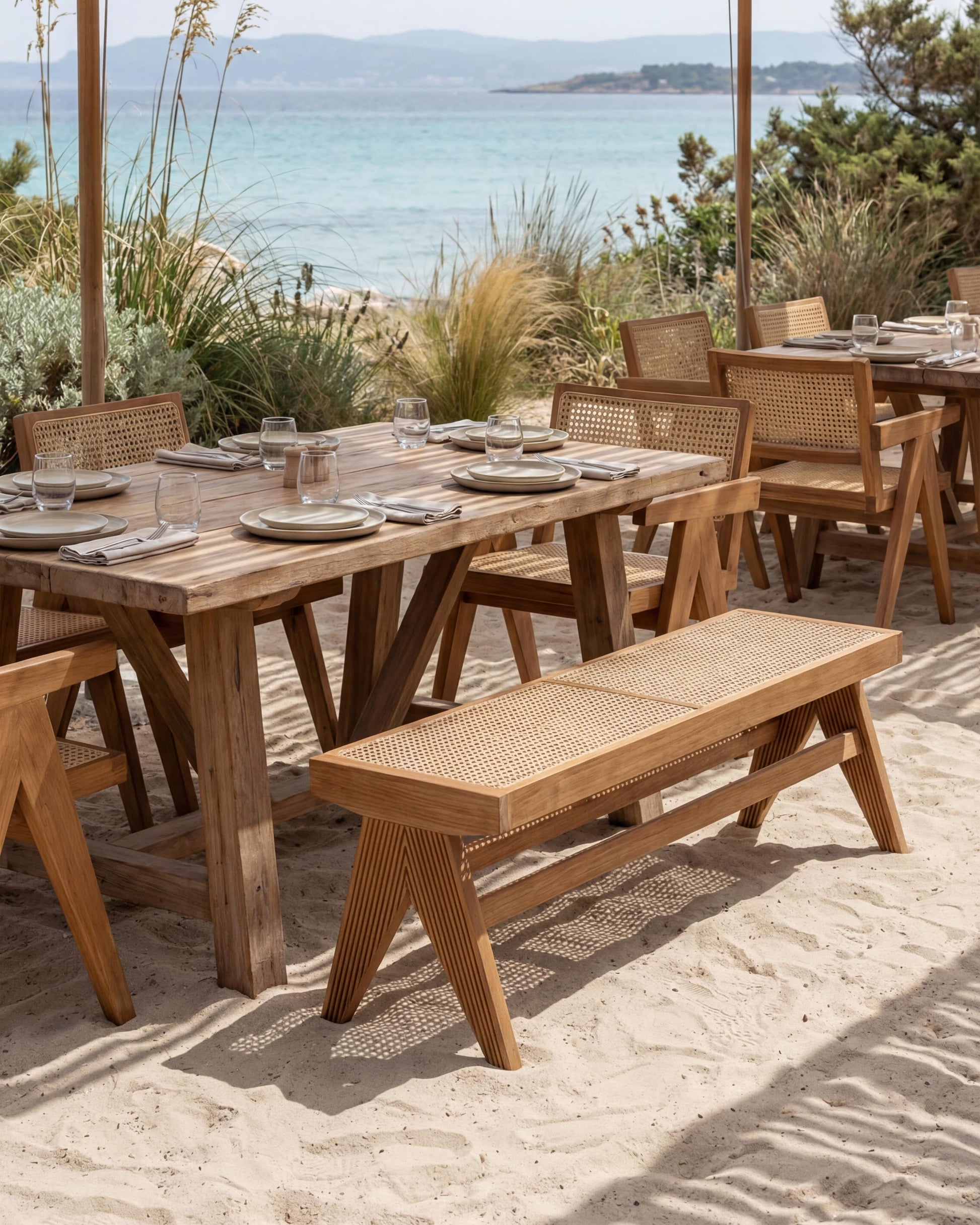 Teak & Cane Bench | Uma Furniture