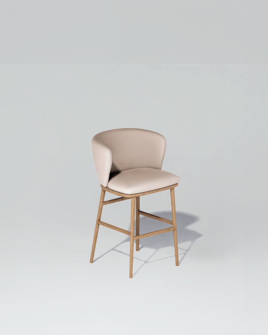 Upholstered stool with wooden base for interiors for hospitality | Uma Furniture